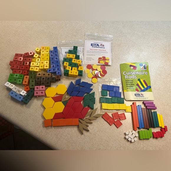 Cuisenaire Rods,TwoColor Counters, Geometric Shapes, Squares, Math Homeschooling - Picture 1 of 13